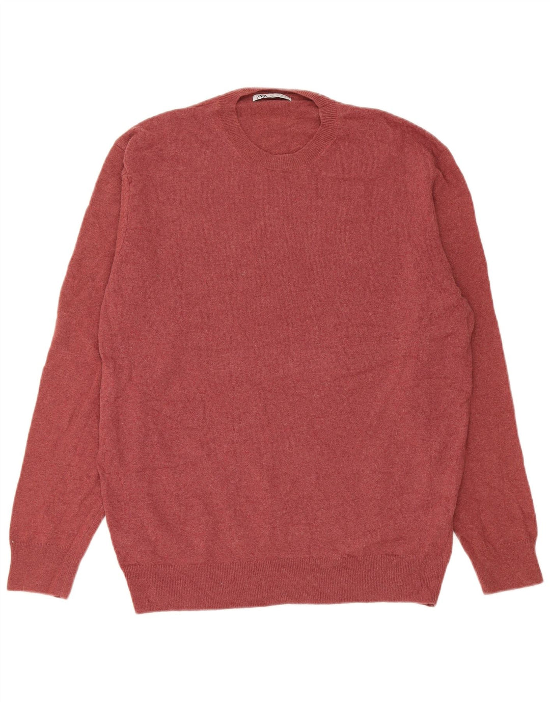 Zara Herren-Pullover mit Rundhalsausschnitt, groß, burgunderfarbenes Polyamid