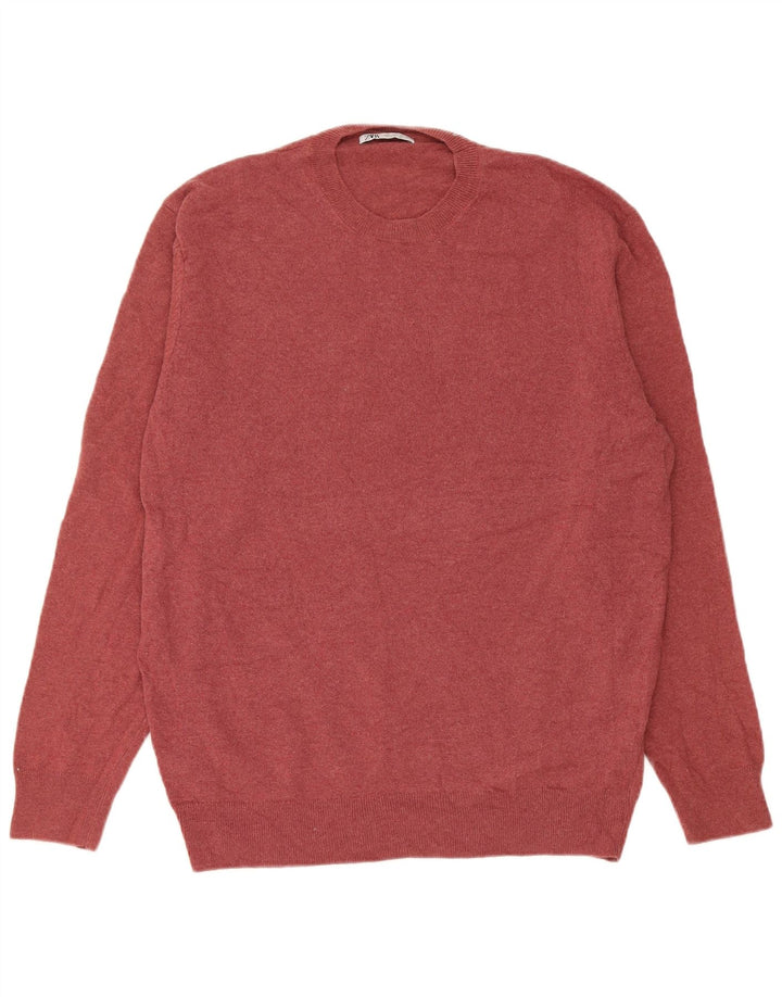 Zara Herren-Pullover mit Rundhalsausschnitt, groß, burgunderfarbenes Polyamid