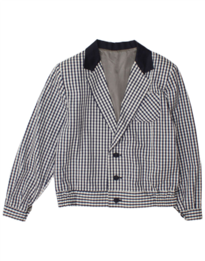 Vintage Damen Bomberjacke UK 12 Medium Navy Blue Check