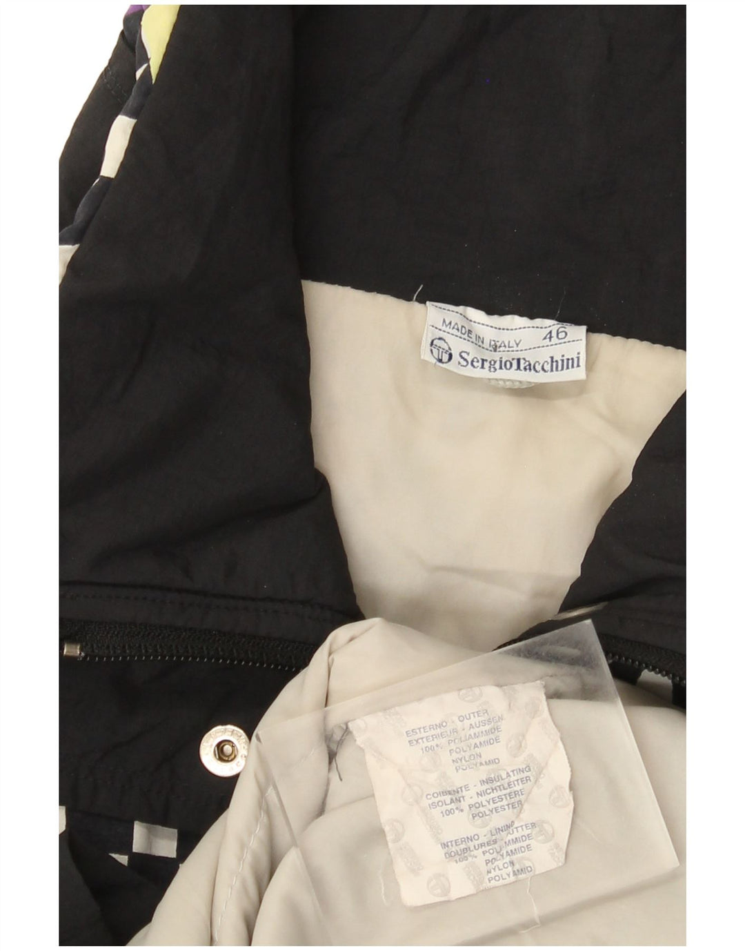 Sergio Tacchini Damen Übergroße Windjacke IT 46 Large Schwarz Kariert