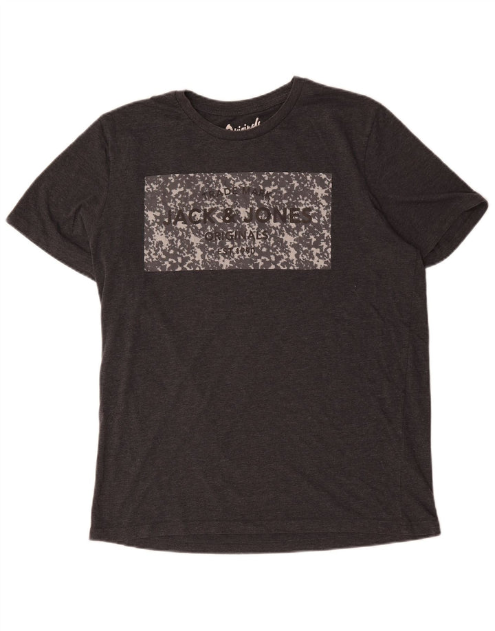 Jack & Jones Herren Grafik-T-Shirt-Oberteil XL aus grauer Baumwolle