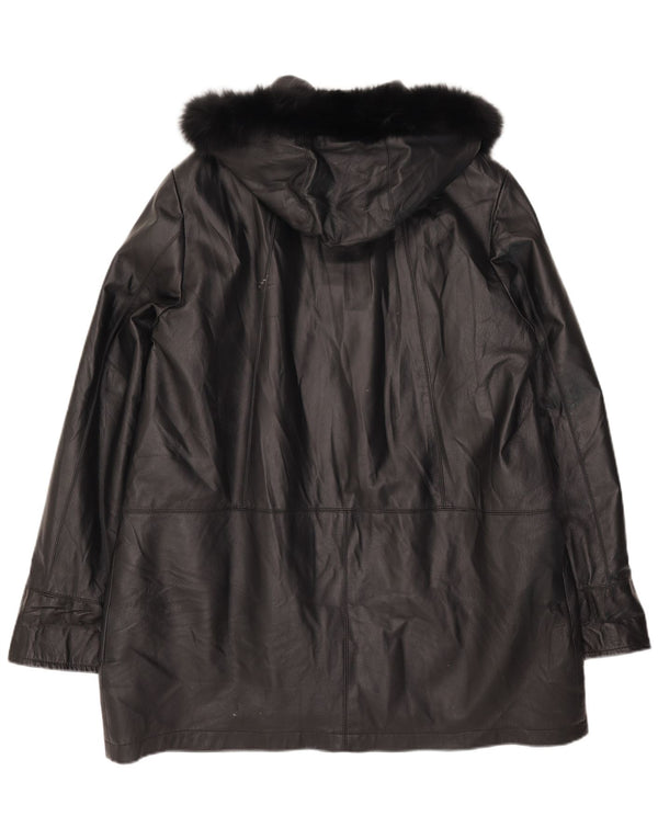 Oviesse Damen Ledermantel mit Kapuze IT 52 2XL Schwarz