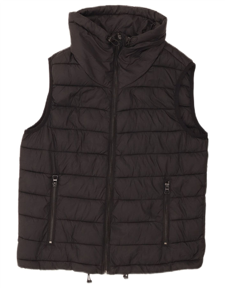 Zara Damen Wattierte Weste UK 14 Medium Schwarz Nylon