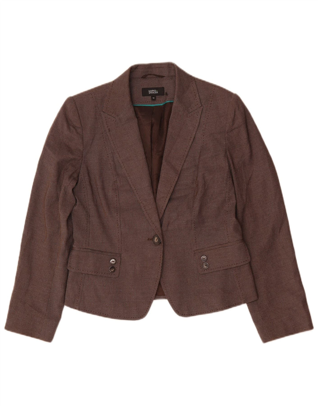 Marks & Spencer Damen 1-Knopf-Blazerjacke UK 12 Mittelbraun gefleckt
