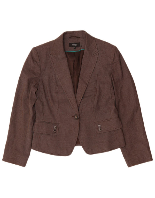 Marks & Spencer Damen 1-Knopf-Blazerjacke UK 12 Mittelbraun gefleckt