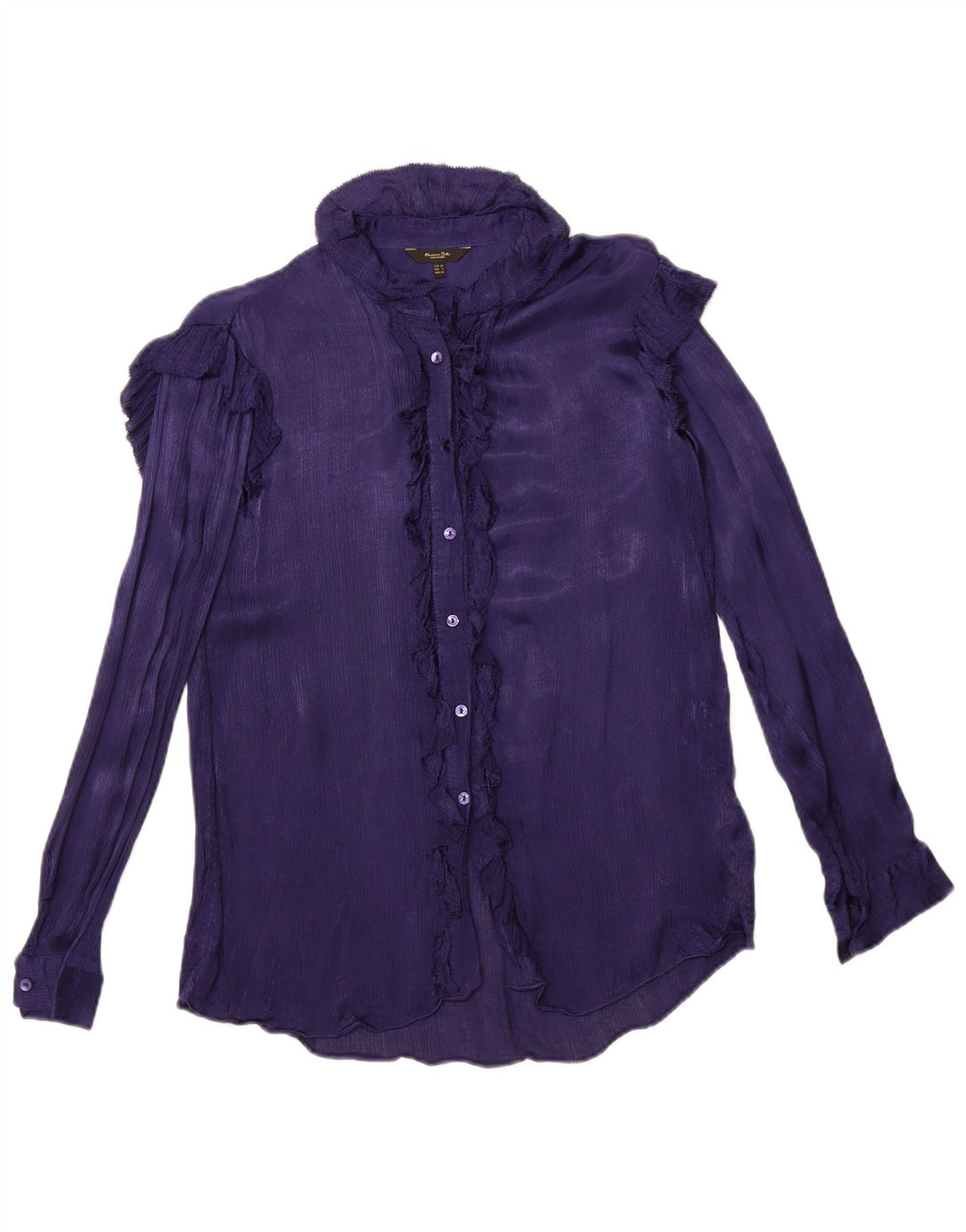 MASSIMO DUTTI Damen Übergroße Hemdbluse mit Rüschen vorne EU 34 2XS Lila