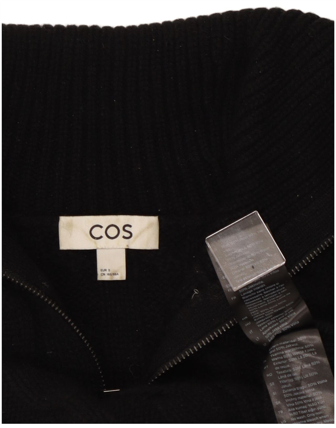 Cos Womens Crop Oversized Cardigan Pullover UK 10 Small Schwarze Wolle
