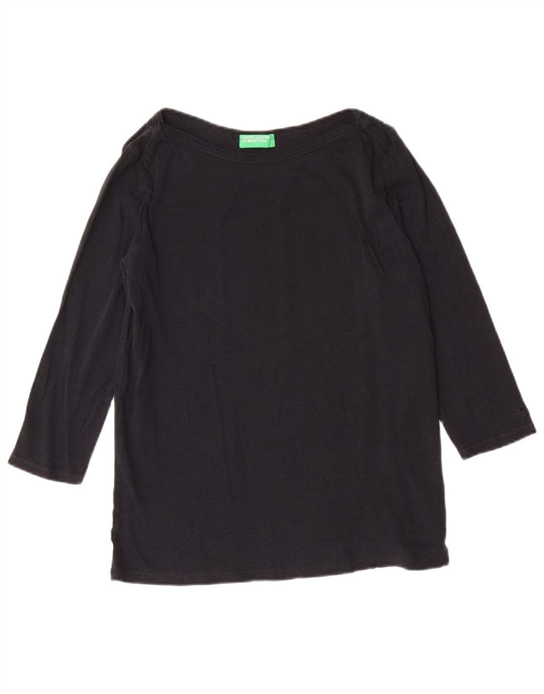 BENETTON Damen-Top, 3/4-Ärmel, UK-Größe 14, Größe L, schwarze Baumwolle