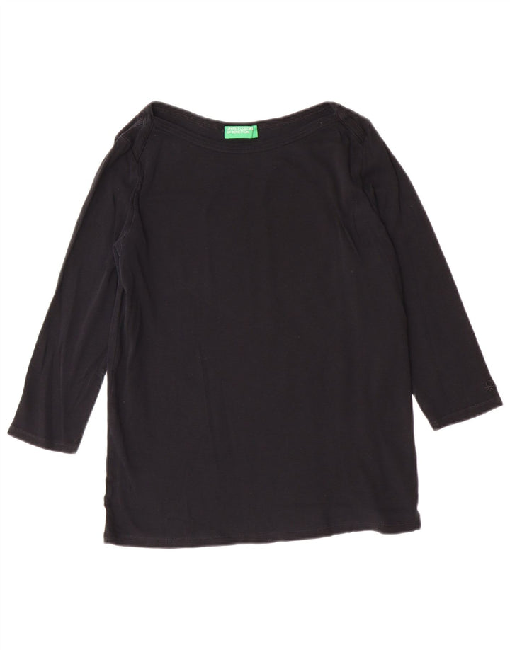 BENETTON Damen-Top, 3/4-Ärmel, UK-Größe 14, Größe L, schwarze Baumwolle