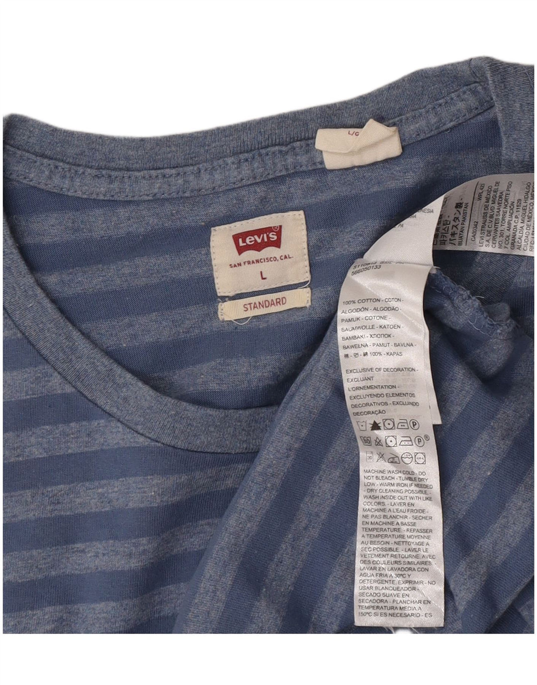 Levi's Herren Standard-T-Shirt-Oberteil, groß, blau gestreift, Baumwolle