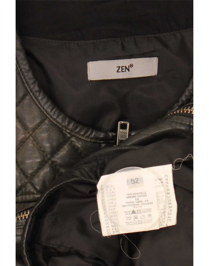 Zen Herren Leder Bikerjacke IT 52 Large Schwarz