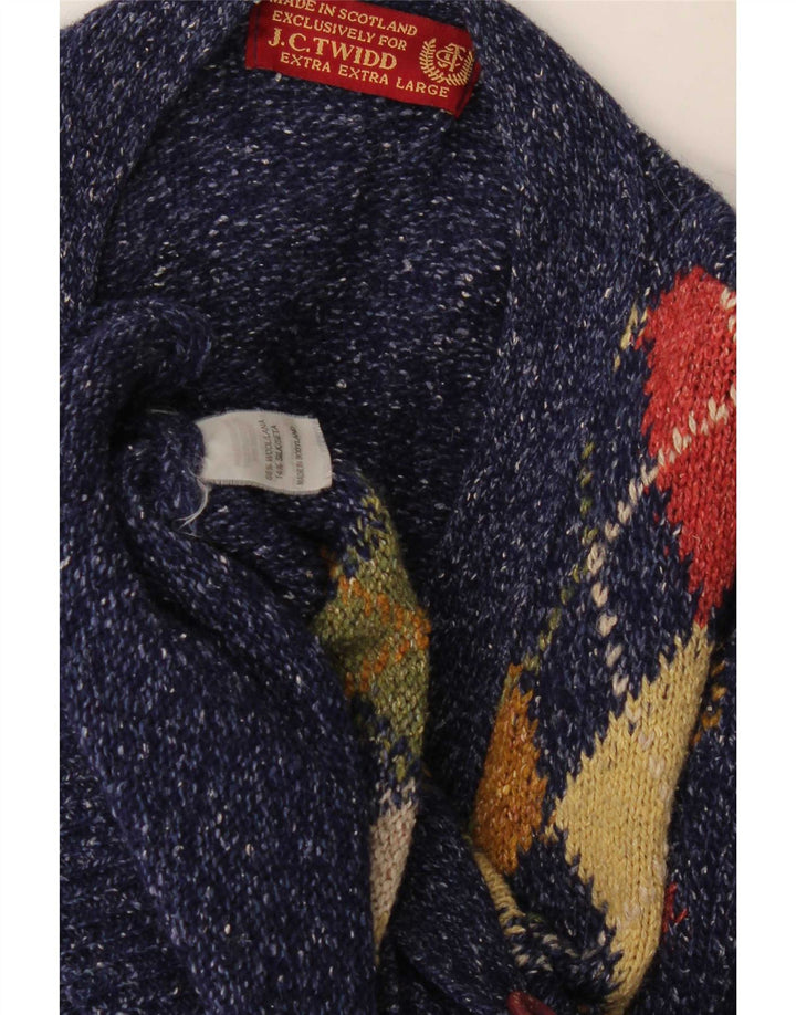 J. C. Twidd Herren-Cardigan-Pullover 2XL Blue Argyle/Diamond Wool Classic