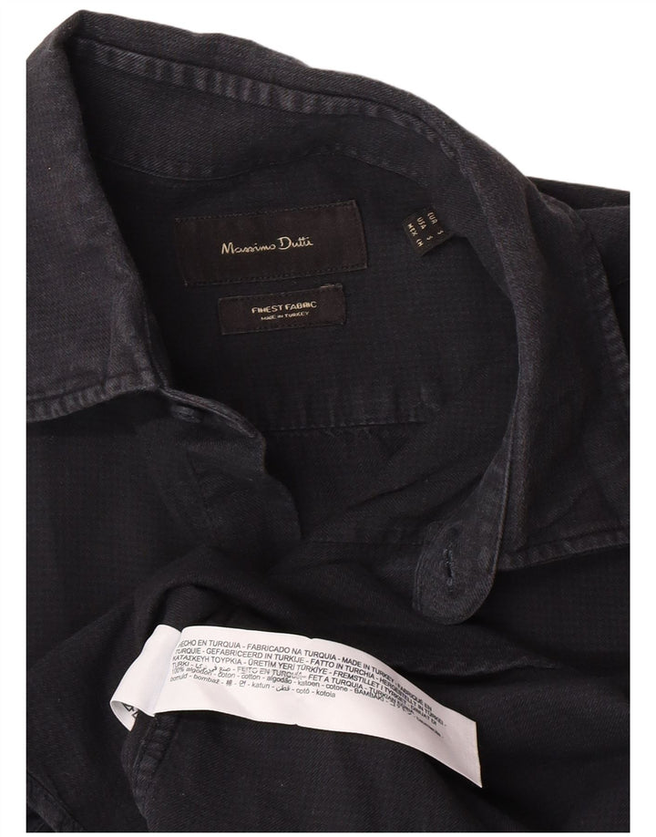 Massimo Dutti Herrenhemd, klein, marineblau, Baumwolle