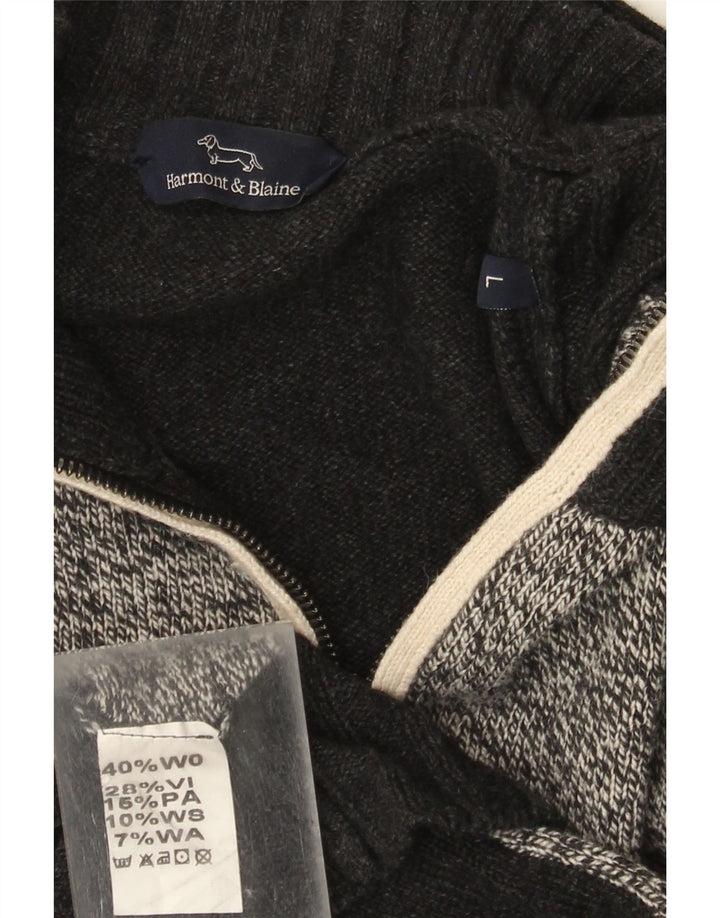 Harmont & Blaine Herren-Cardigan mit durchgehendem Reißverschluss, groß, graue Farbblock-Wolle