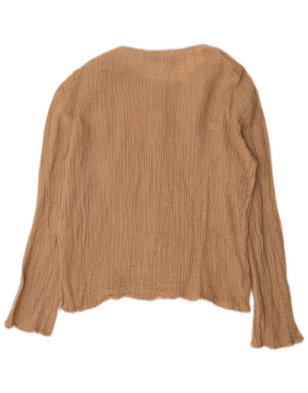 Zara Damen Langarm-Blusenoberteil UK 16 Large Beige Baumwolle