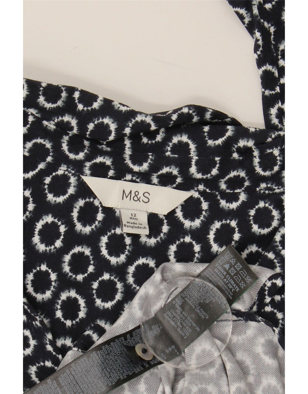Marks & Spencer Womens Loose Fit Shirt UK 12 Medium Navy Blue Geometrisch