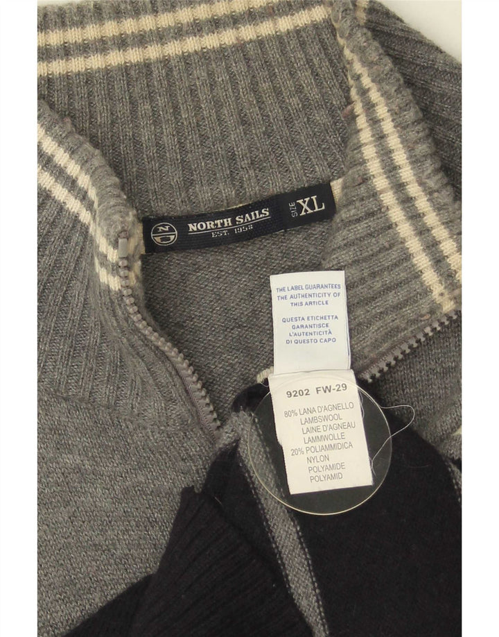 North Sails Herren-Cardigan-Pullover XL Graue Colourblock-Wolle