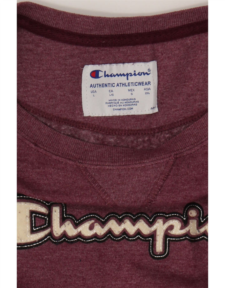 CHAMPION Mens Graphic Sweatshirt Jumper Large Burgundy Cotton Vintage Champion and Second-Hand Champion from Messina Hembry 