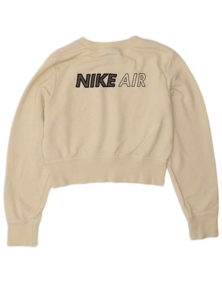 NIKE Womens Graphic Crop Sweatshirt Jumper UK 14 Medium Off White Cotton