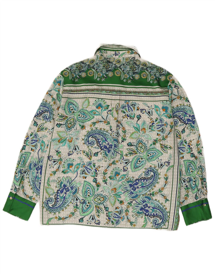 ZARA Damen Hemdbluse UK 14 Mittelgrünes Paisley-Polyester