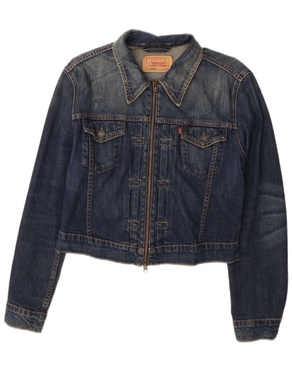 LEVI'S Damen Crop Denim Jacke UK 14 Große blaue Baumwolle