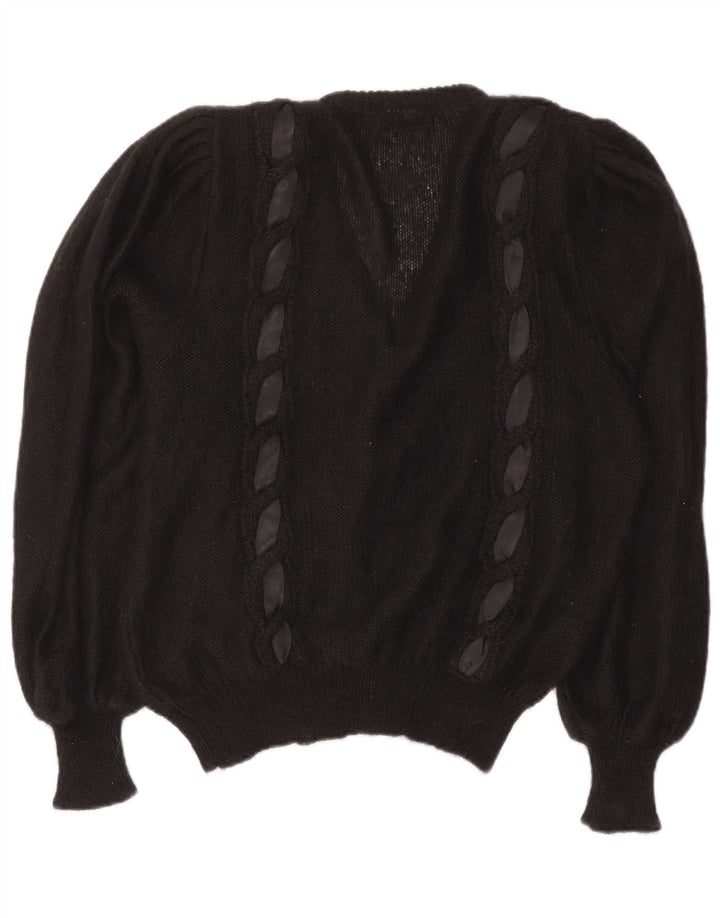 Vintage Damen Cardigan Pullover EU 40 Medium Schwarz Mohair
