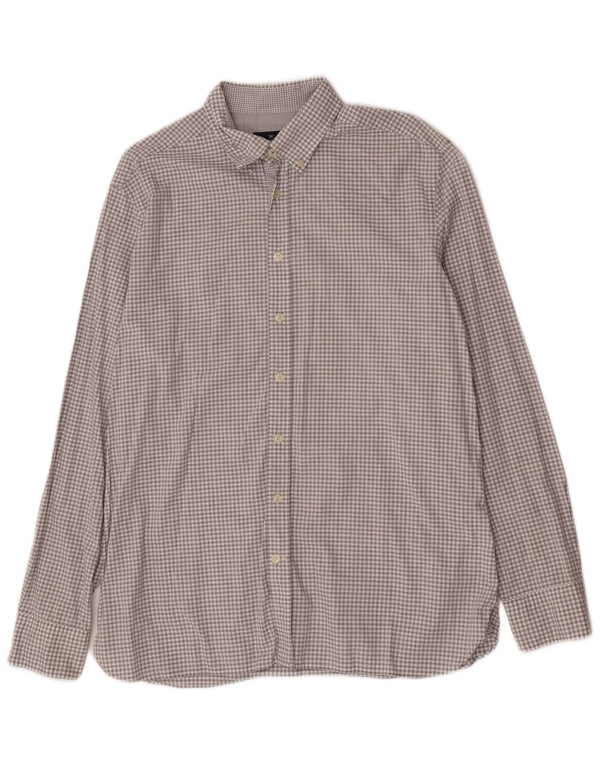 Hackett Mens Slim Fit Shirt Large Grey Check Cotton