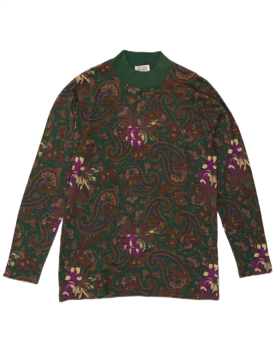 Rollkragenpullover für Damen von Andrea Mare, Gr. 14, mittelgrün, Paisleymuster