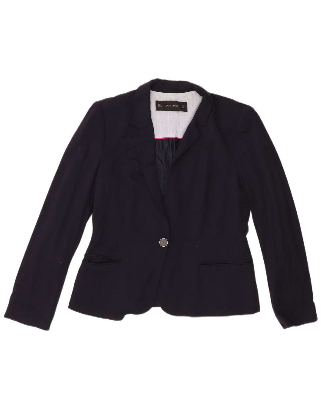 Zara Damen 1-Knopf-Blazerjacke UK 14 Große marineblaue Viskose