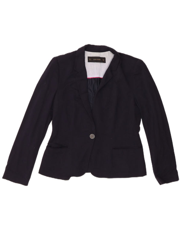 Zara Damen 1-Knopf-Blazerjacke UK 14 Große marineblaue Viskose