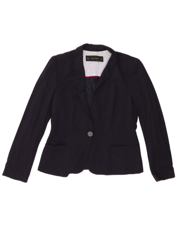 Zara Damen 1-Knopf-Blazerjacke UK 14 Große marineblaue Viskose