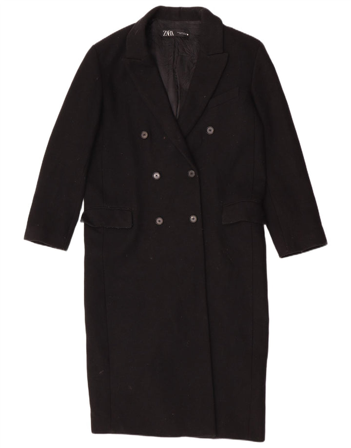 Zara Damen Zweireihiger Mantel UK 14 Mittelschwarze Wolle