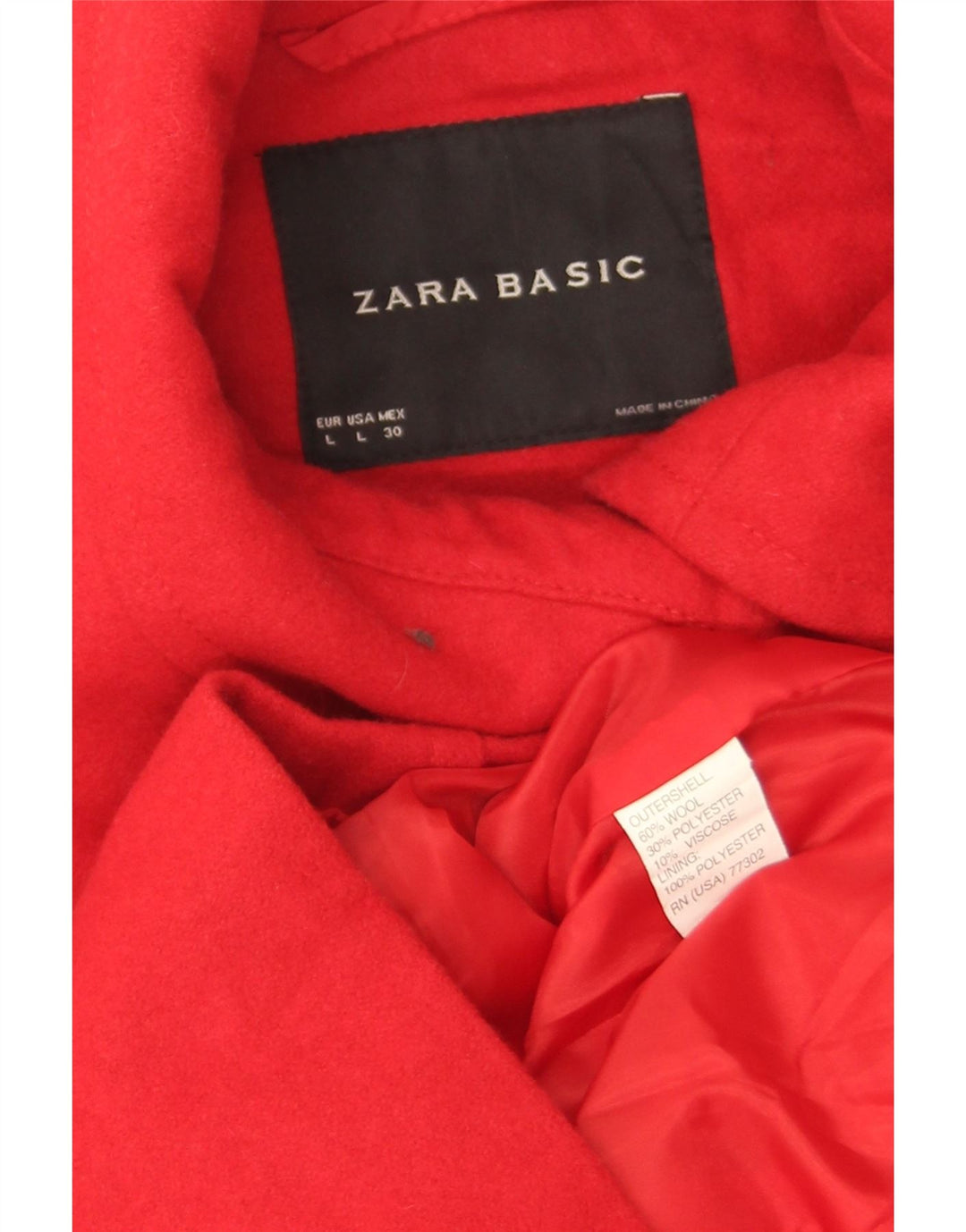 Zara Damen Kurzer Pea Coat UK 16 Große rote Wolle
