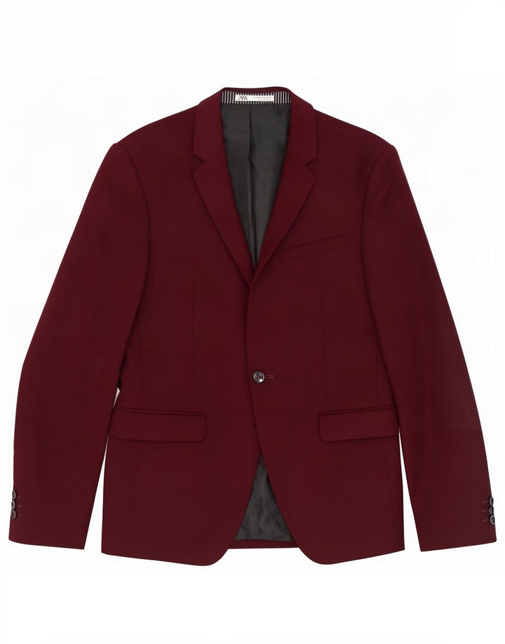 Zara Herren-Blazerjacke mit 1 Knopf, EU 48, mittleres Burgunderrot, Polyester