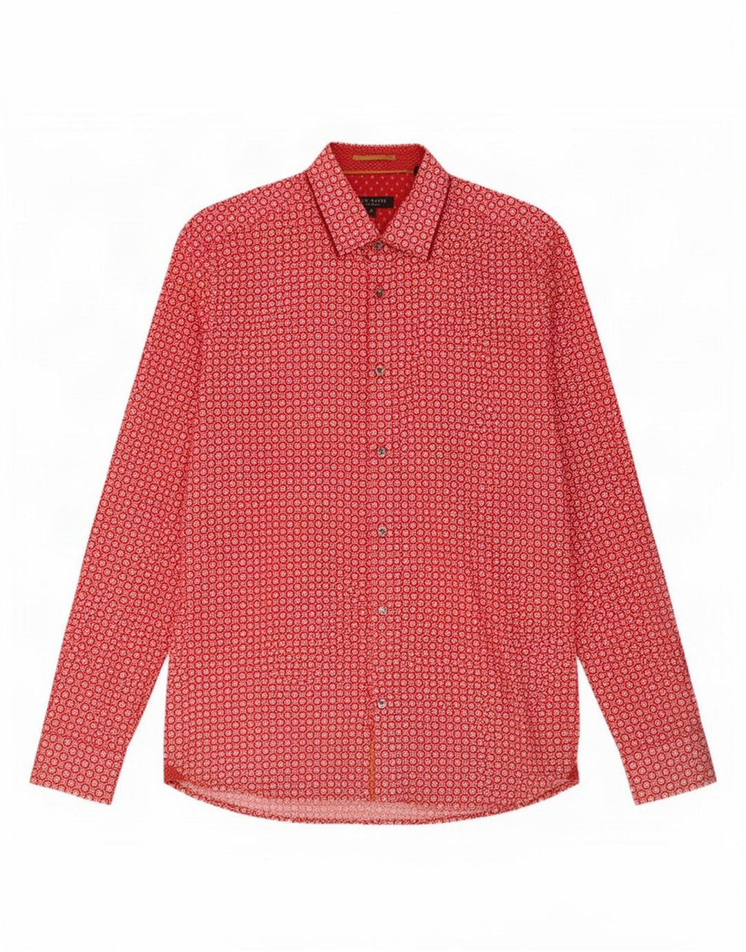 Ted Baker Herrenhemd Größe 3 Mittelrote geometrische Baumwolle