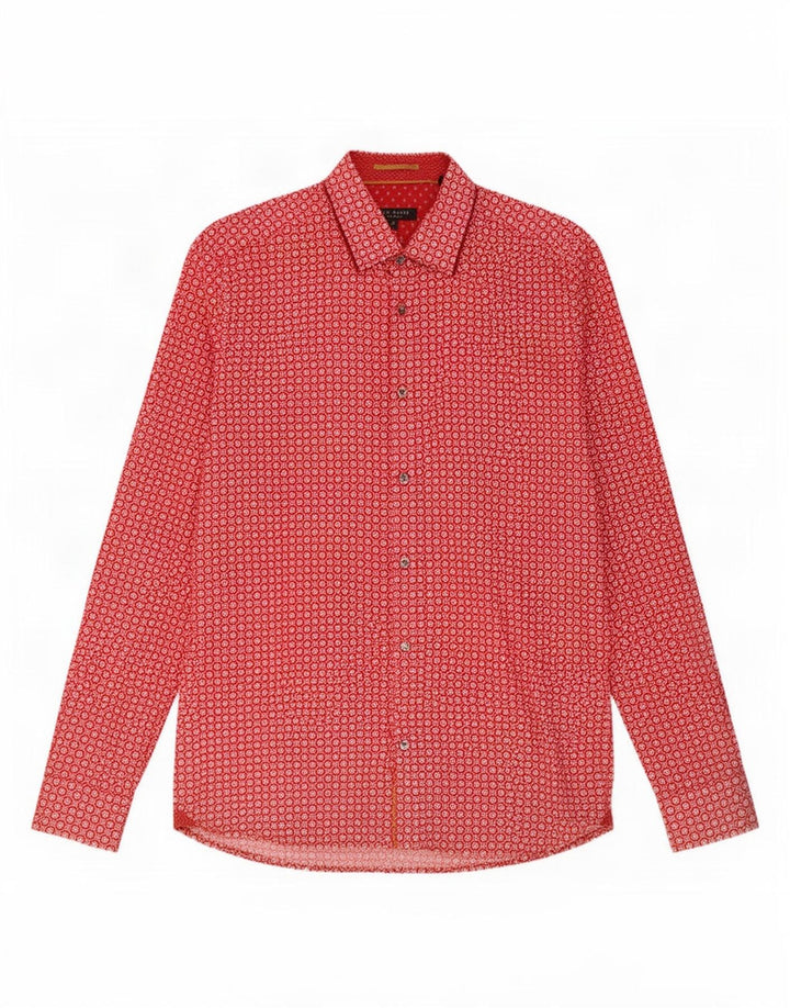 Ted Baker Herrenhemd Größe 3 Mittelrote geometrische Baumwolle