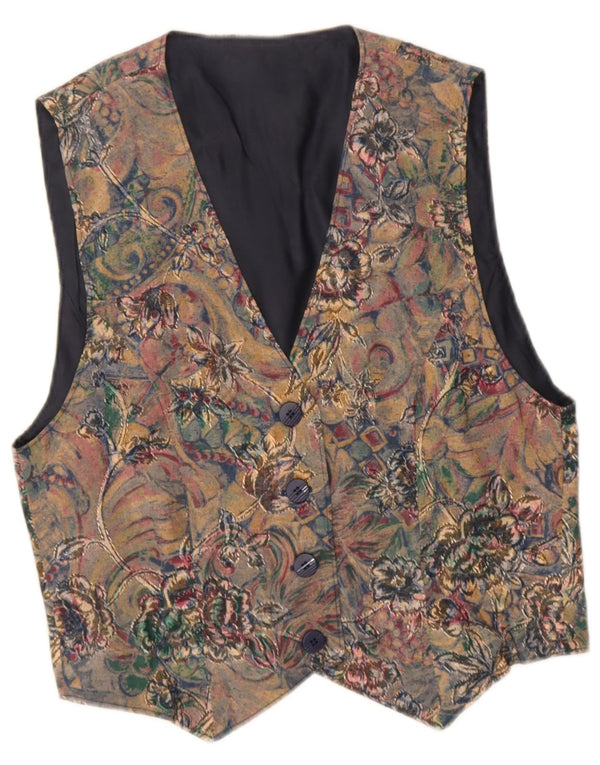 Vintage Damen Weste UK 12 Medium Mehrfarbig geblümt