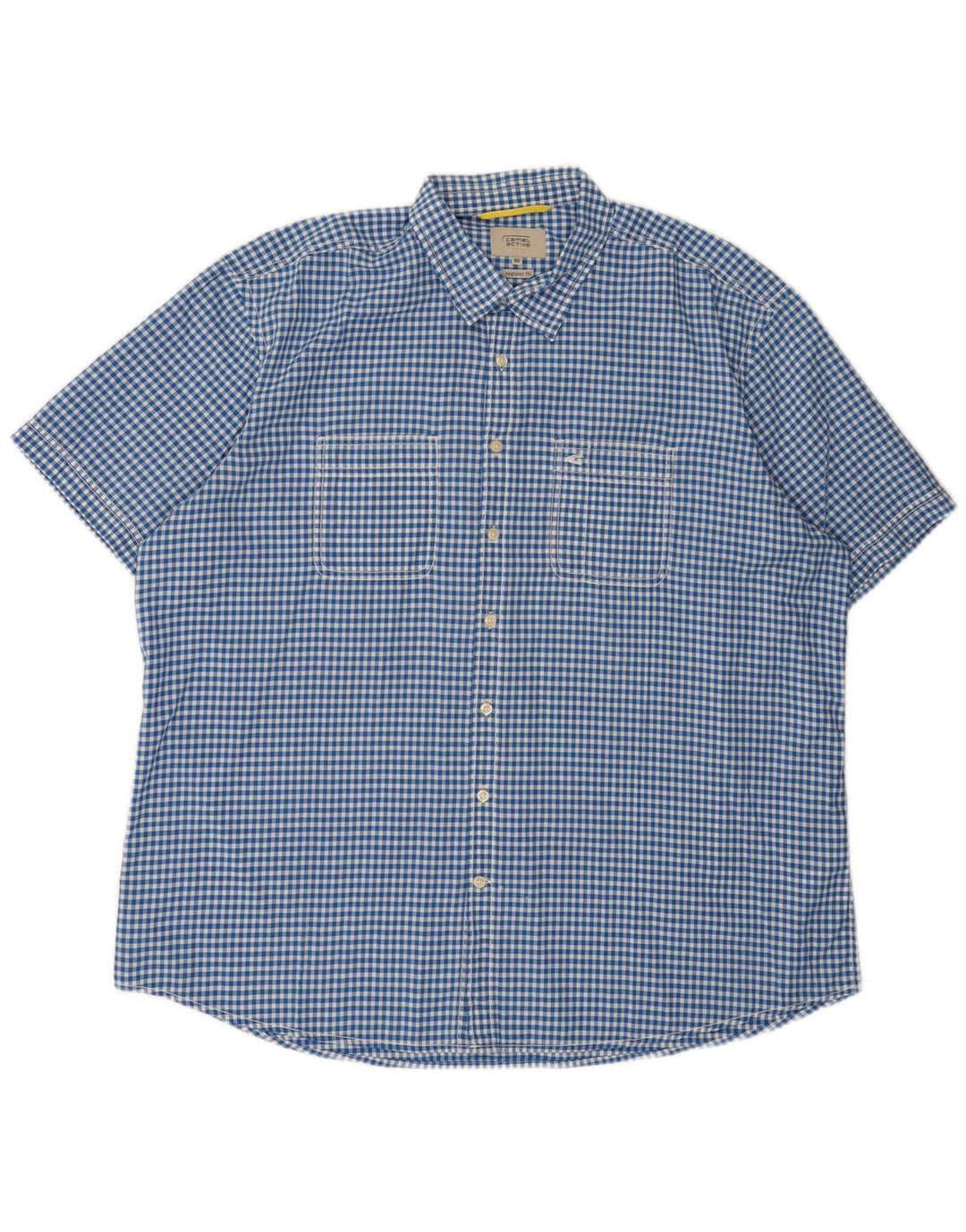 Camel Active Herren-Kurzarmhemd mit normaler Passform, 2XL, blaues Gingham-Baumwolle