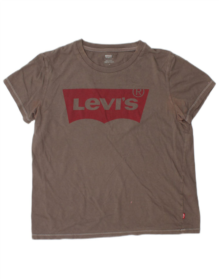 Levi's Womens Graphic T-Shirt Top UK 14 Mittelgraue Baumwolle