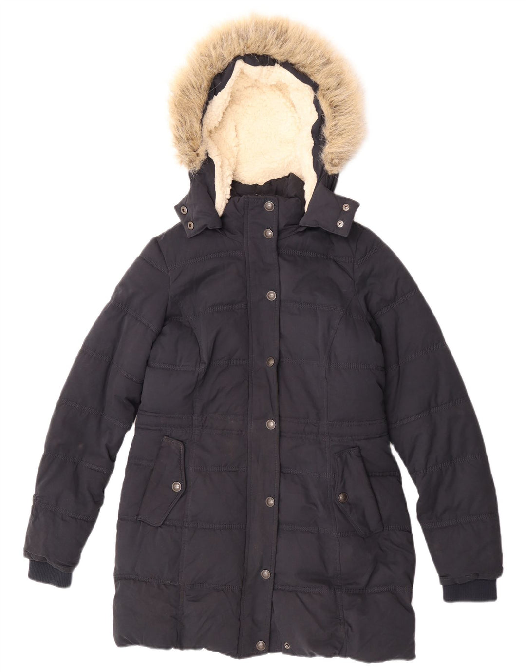 Fat Face Damen-Kapuzen-Sherpa-gepolsterter Mantel, Größe S, Marineblau, Polyester