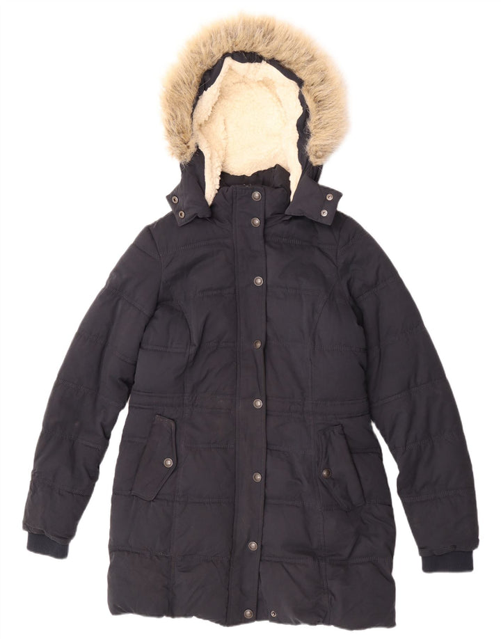 Fat Face Damen-Kapuzen-Sherpa-gepolsterter Mantel, Größe S, Marineblau, Polyester