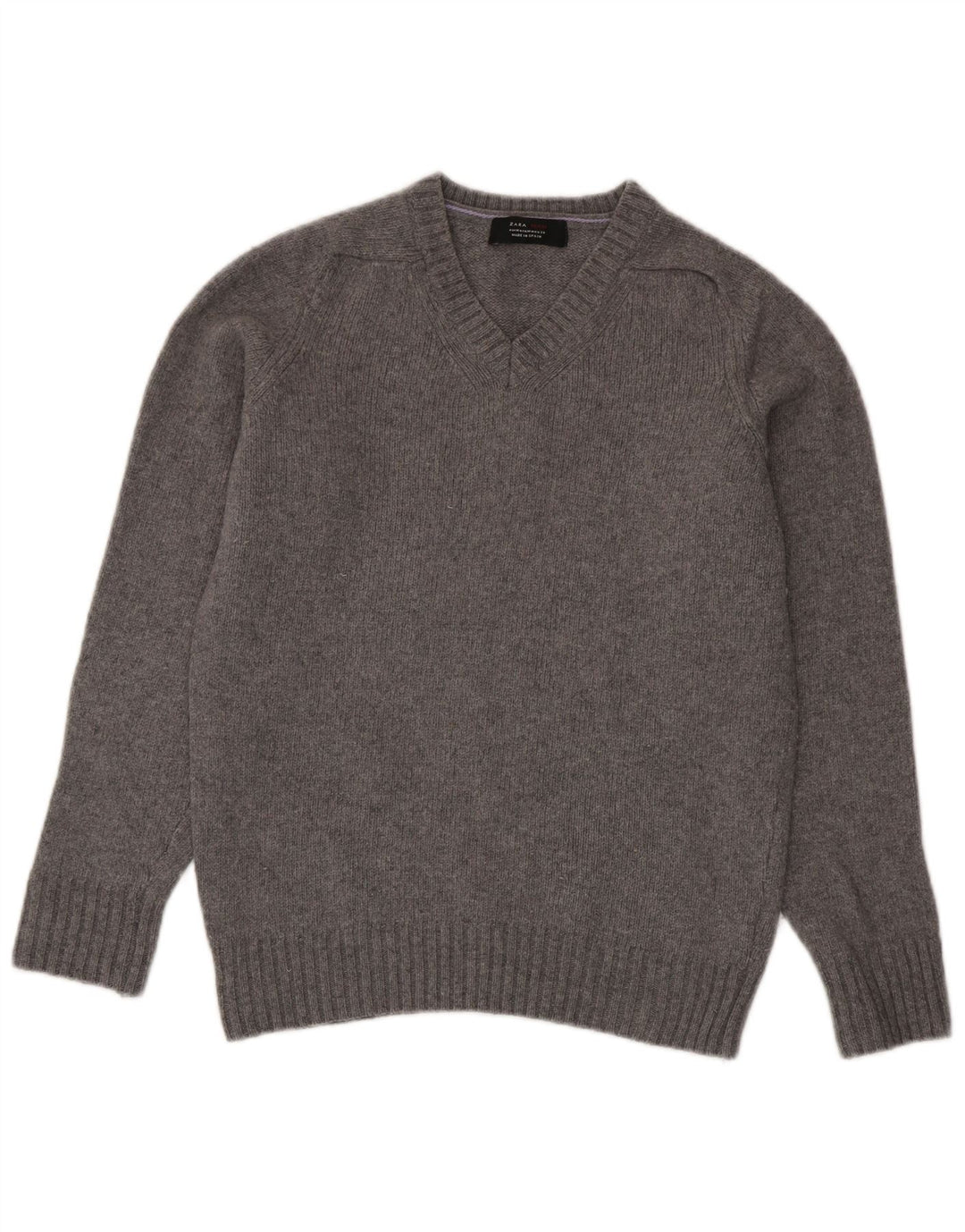 Zara Herren-Pullover mit V-Ausschnitt aus mittelgrauer Wolle
