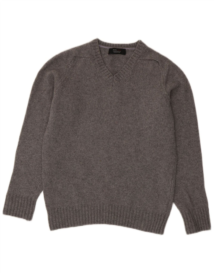 Zara Herren-Pullover mit V-Ausschnitt aus mittelgrauer Wolle