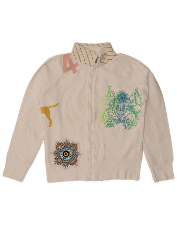 Vintage Damen Grafik-Trainingsanzug-Top-Jacke, UK 16, große weiße Baumwolle