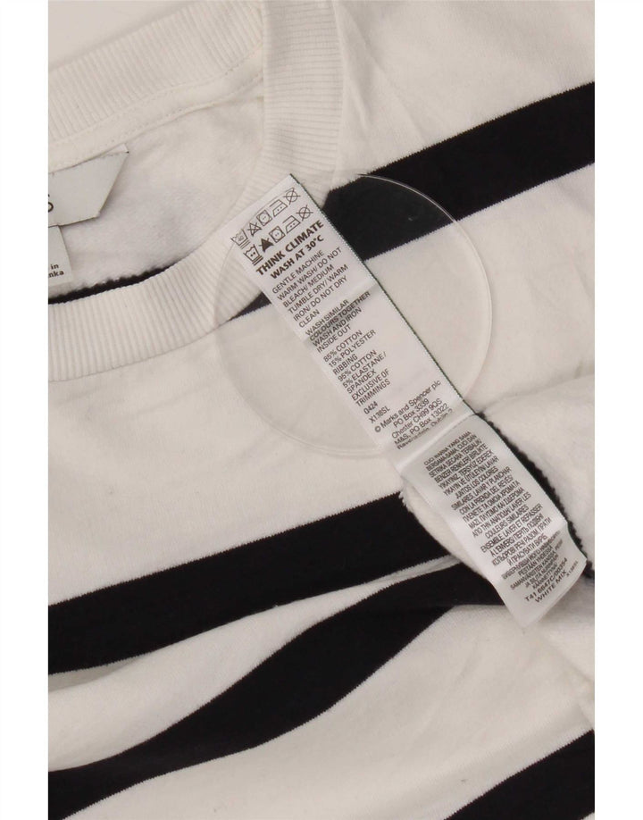 Marks & Spencer Damen-Sweatshirtpullover UK 14 Mittelweiß gestreifte Baumwolle