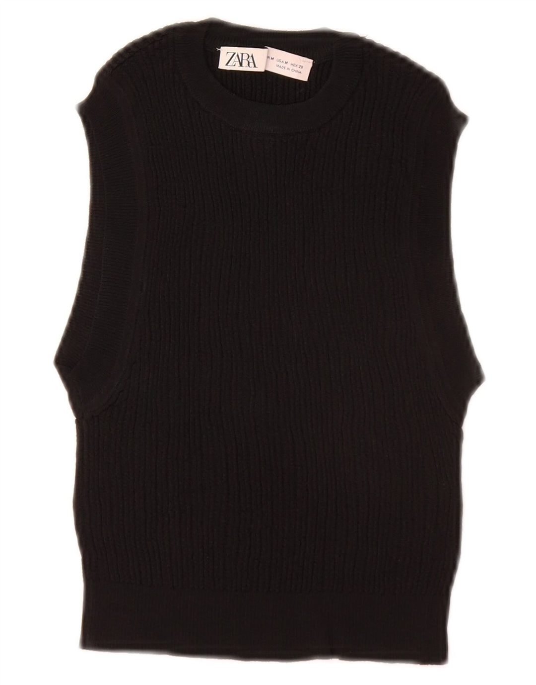 ZARA Damen Crop Vest Tank Top UK 12 Medium Schwarz