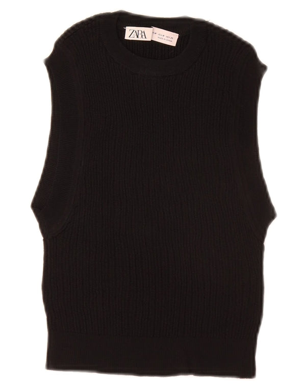 ZARA Damen Crop Vest Tank Top UK 12 Medium Schwarz