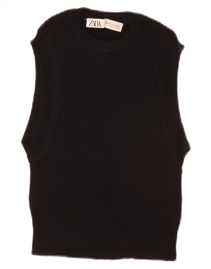 ZARA Damen Crop Vest Tank Top UK 12 Medium Schwarz