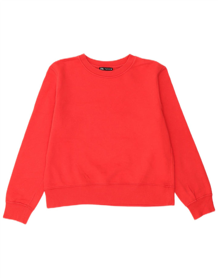 Zara Damen Sweatshirt-Pullover UK 14 Mittelrote Baumwolle