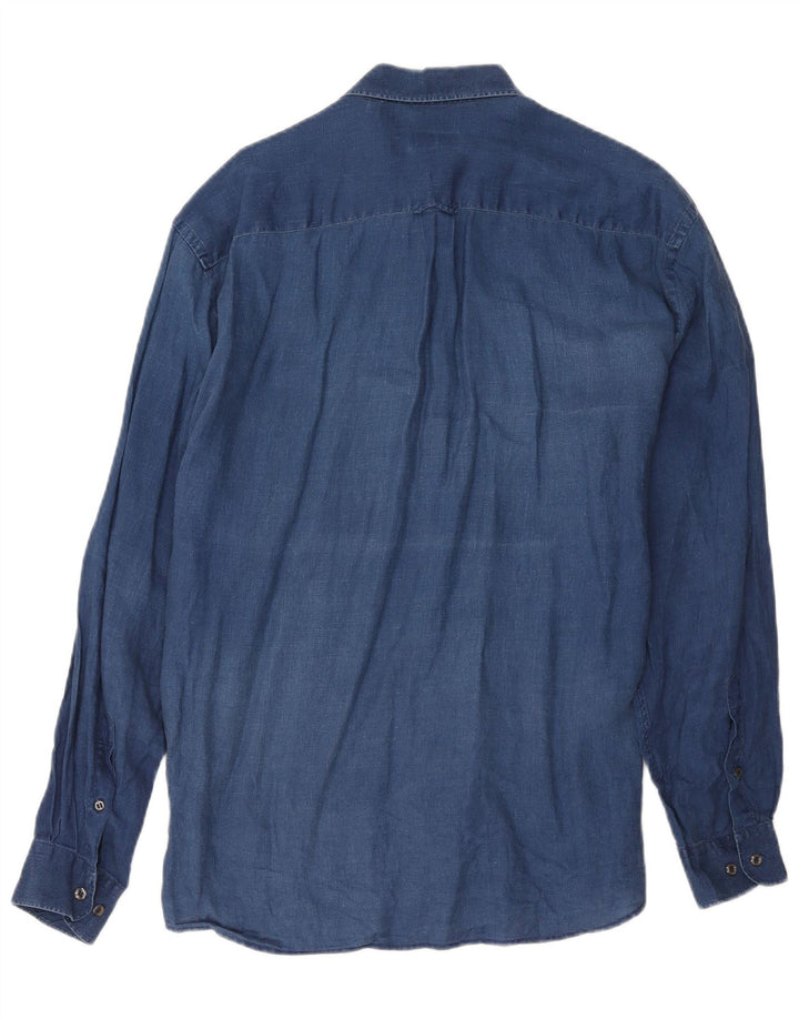 Massimo Dutti Herrenhemd XL Marineblaues Leinen